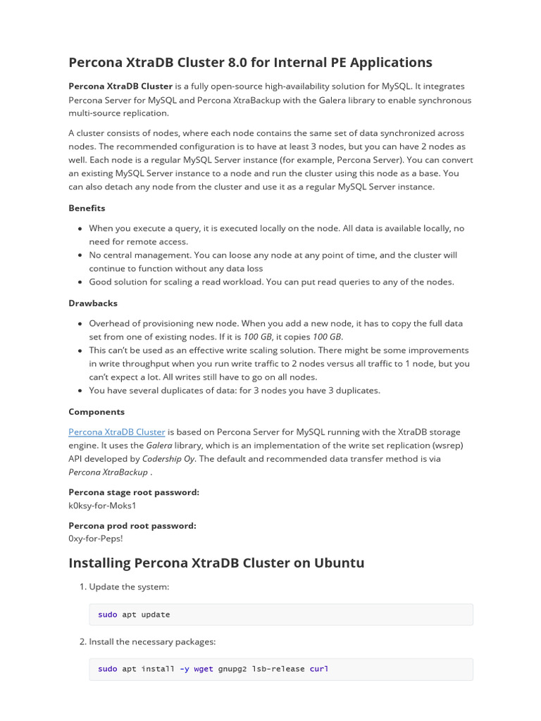 Percona XtraDB Cluster Installation Guide | PDF | Computer Cluster ...