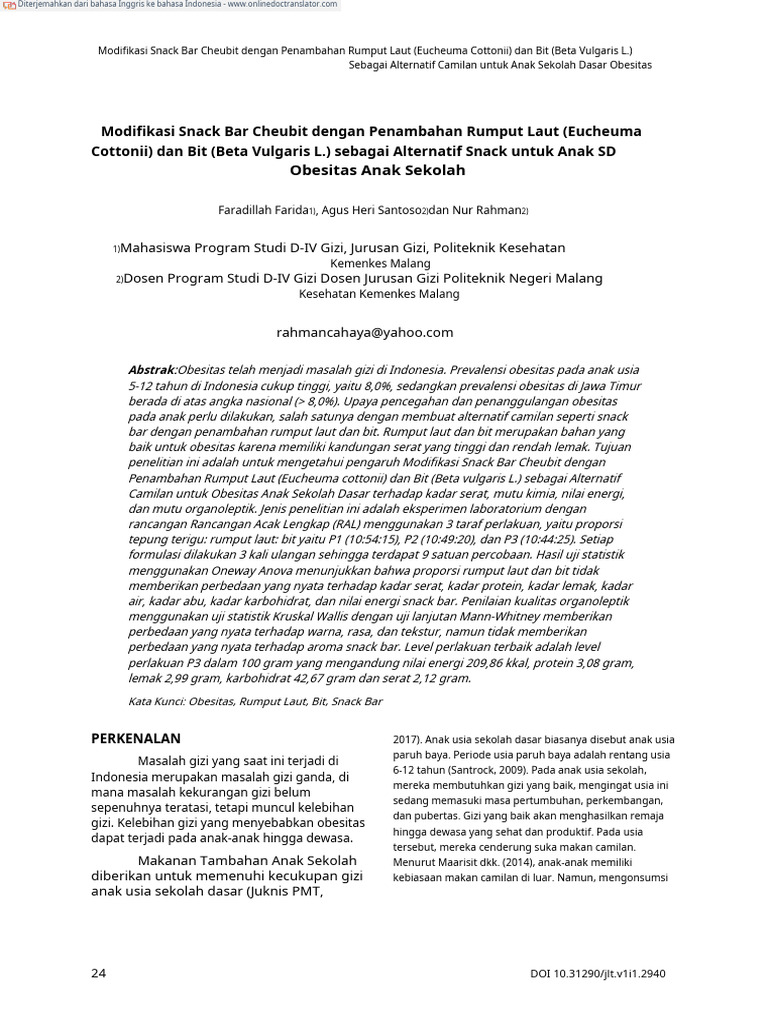 Snack Bar Sehat untuk Anak Obesitas | PDF