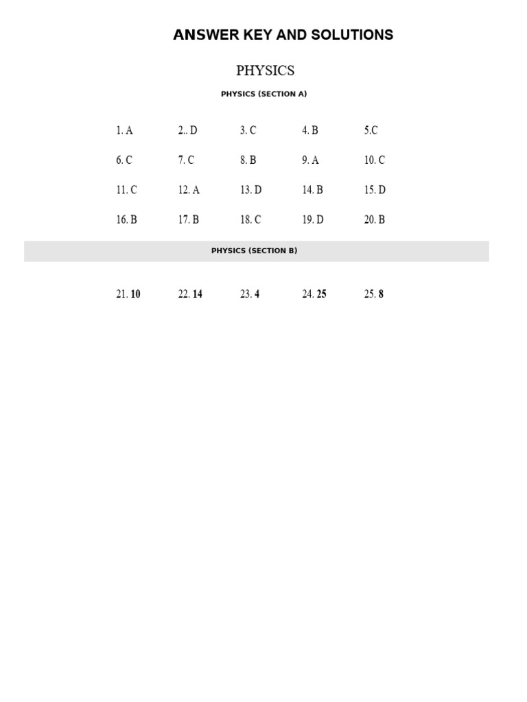 Physics, Chemistry, and Math Answer Key | PDF