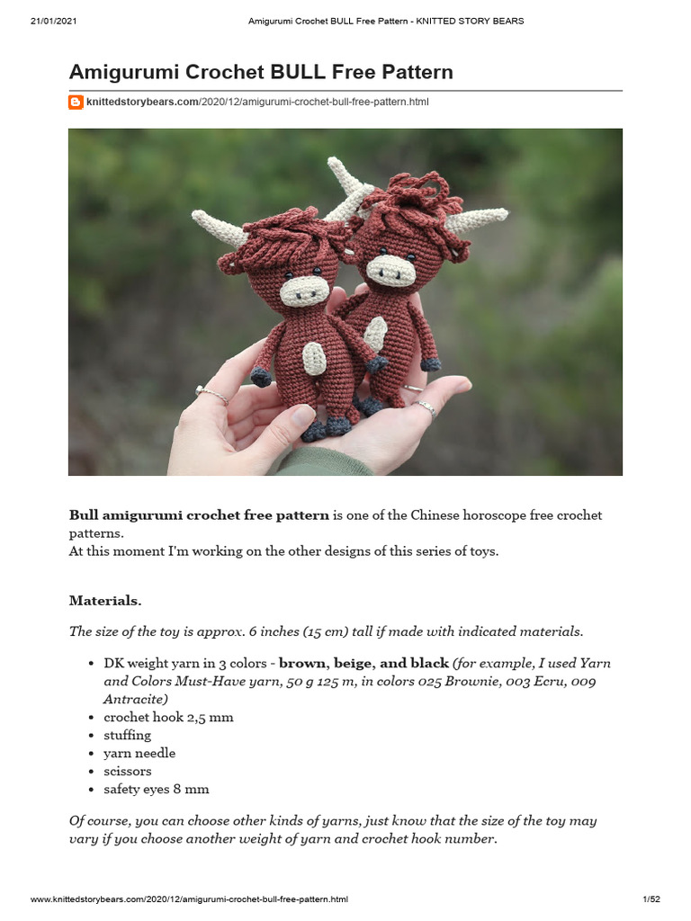 Free Amigurumi Bull Crochet Pattern | PDF | Amigurumi | Crochet