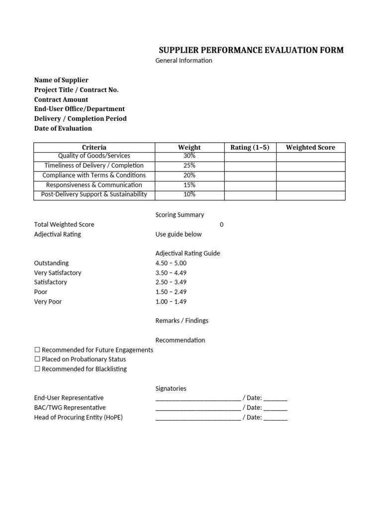 Supplier and Consultant Evaluation Form | PDF | Economies