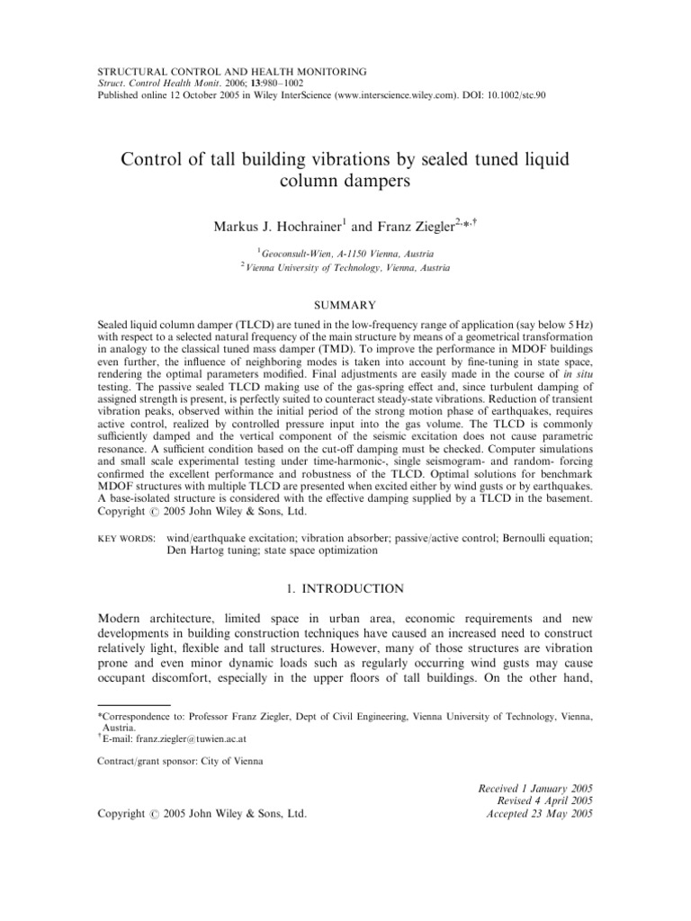 Sealed Tuned Liquid Column Dampers | PDF | Mechanics | Classical Mechanics