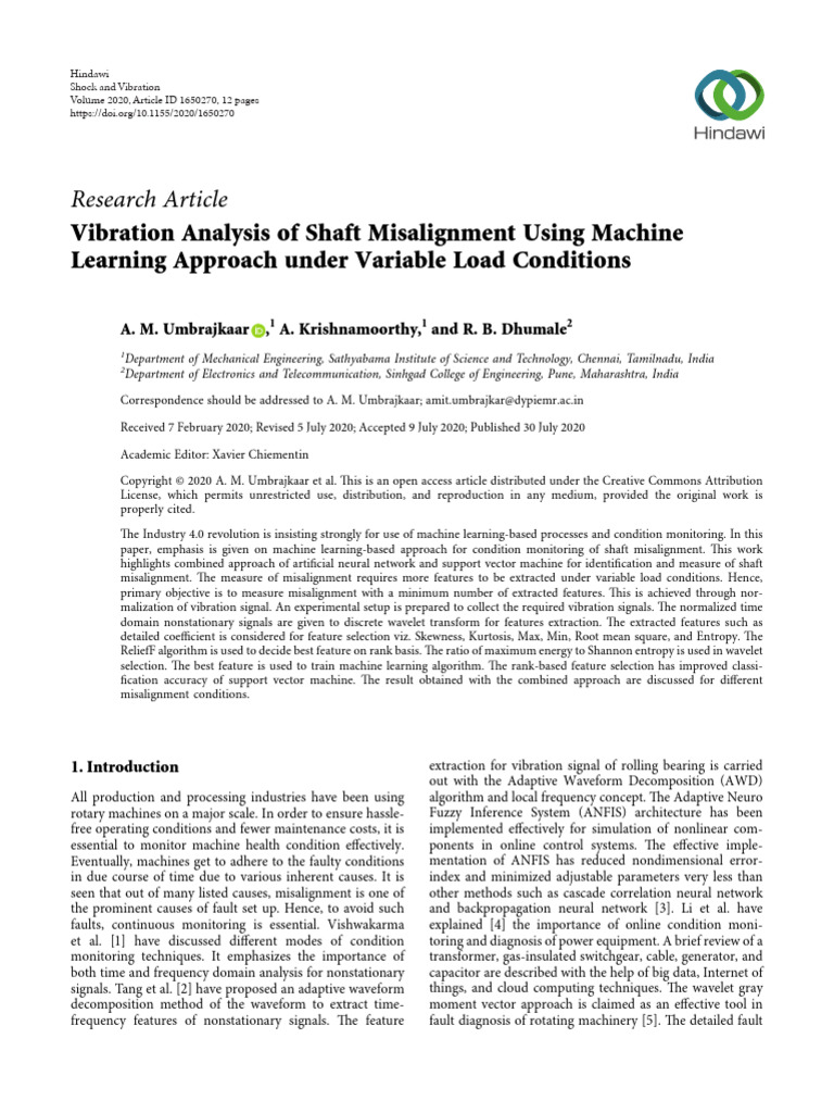 Shock and Vibration - 2020 - Umbrajkaar - Vibration Analysis of Shaft ...
