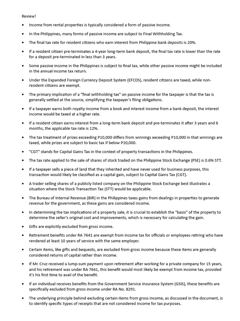 Philippines Passive Income Tax Guide | PDF | Taxes | Capital Gains Tax