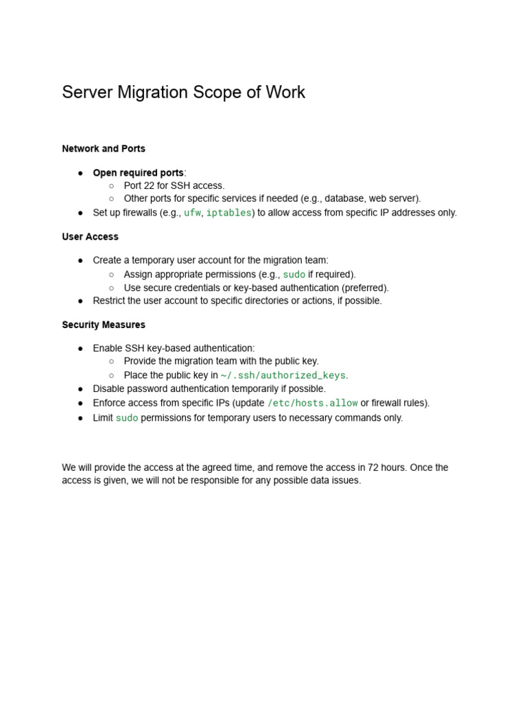 Server Migration Access and Security Plan | PDF