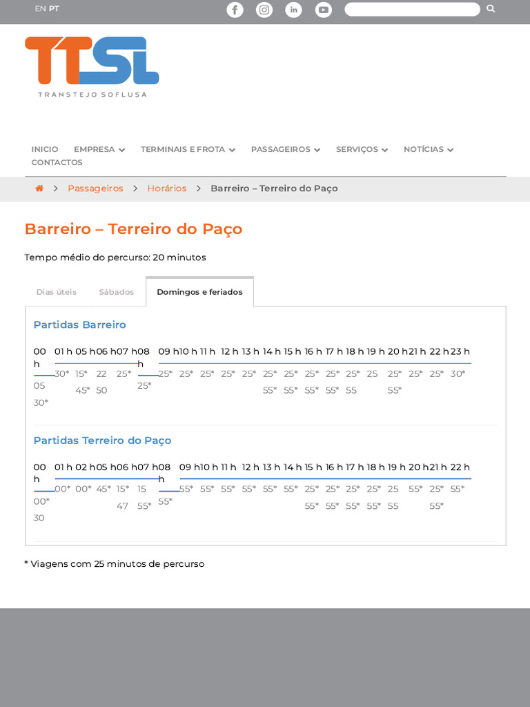 Horários de Transporte Fluvial TTSL | PDF