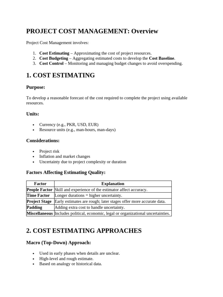 Project Cost Management Overview | PDF