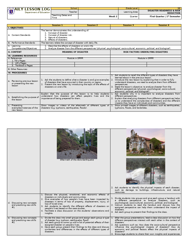 Disaster Readiness Lesson Plan | PDF | Learning | Earthquakes