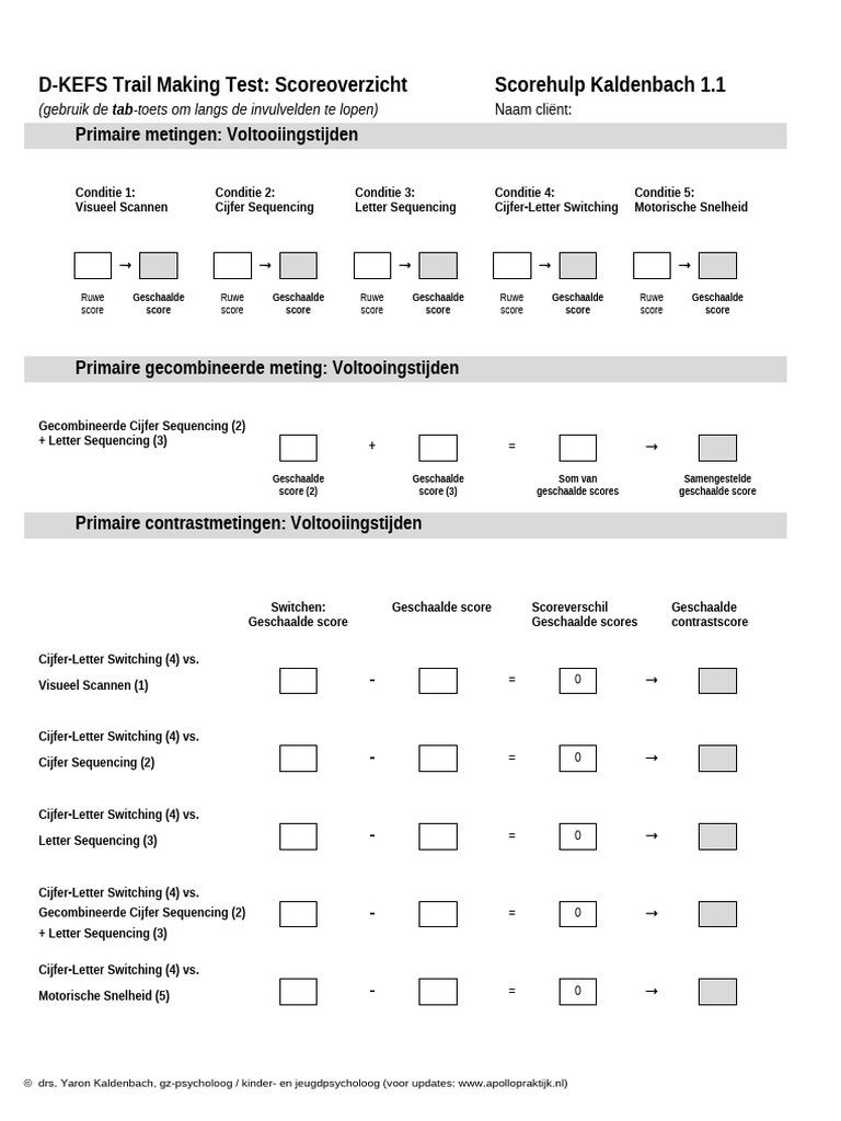 D-KEFS Trail Making Test Scorehulp Kaldenbach 1.1 | PDF
