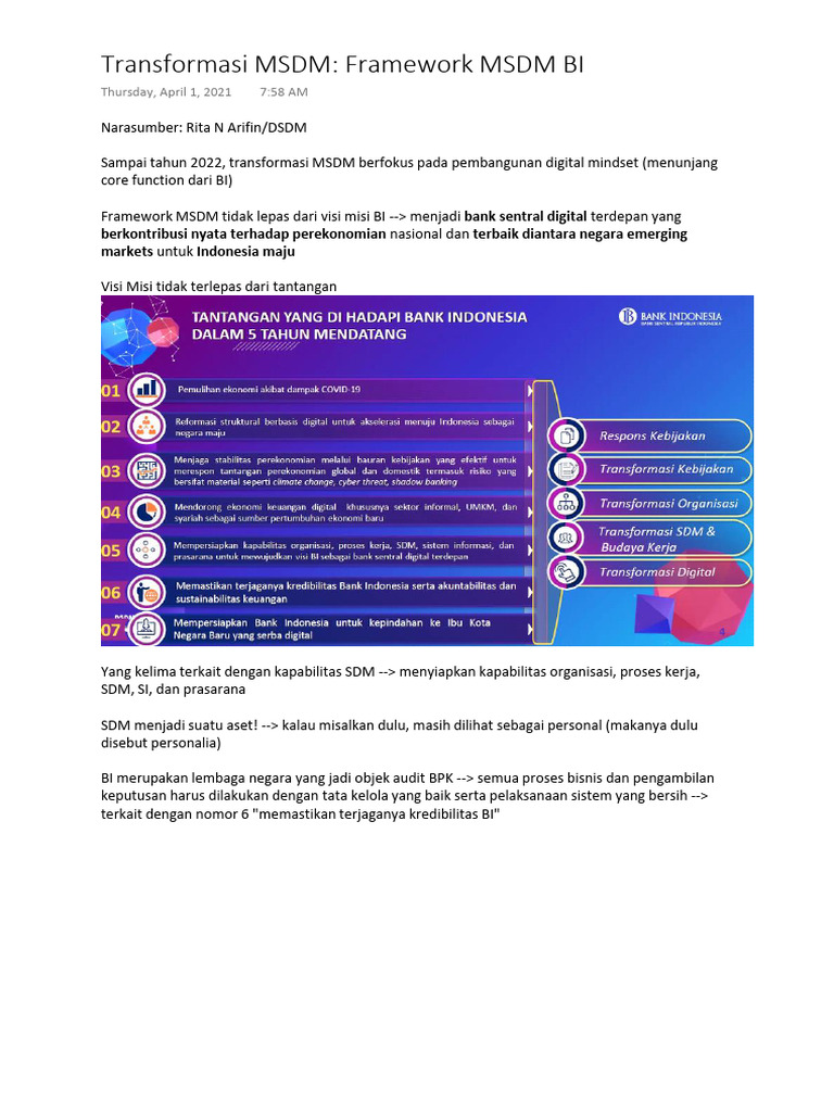 Transformasi MSDM di Bank Indonesia | PDF
