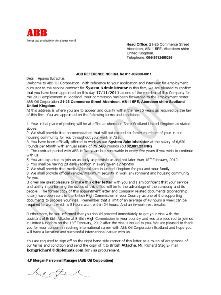 Abb Oil Corporation Offer Letter Employment Politics