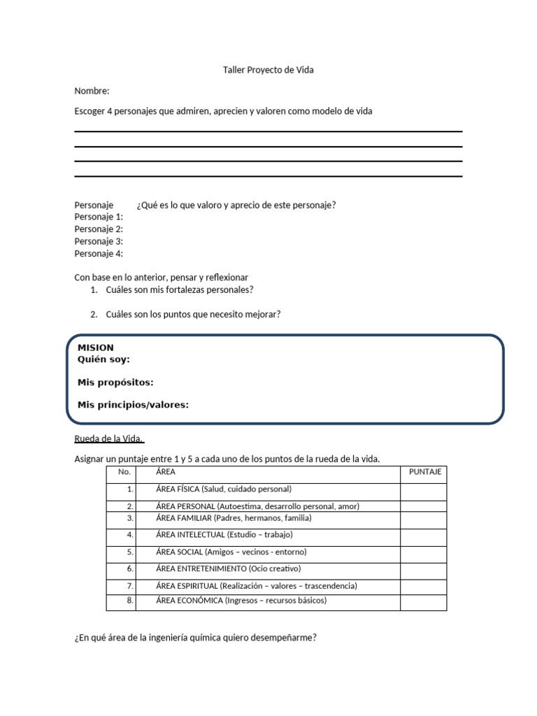 Taller Proyecto de Vida | PDF
