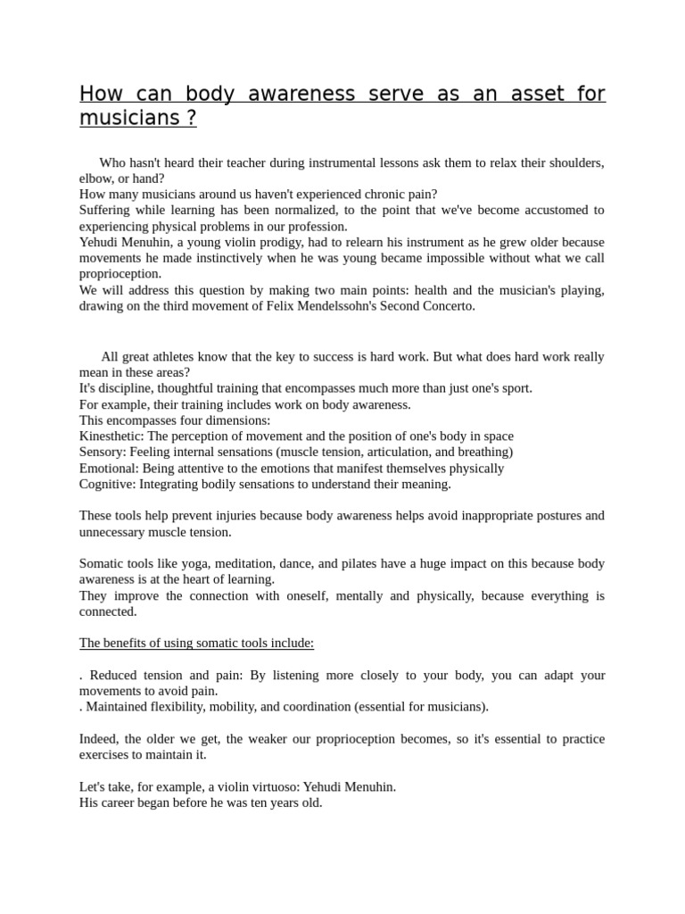 Body Awareness Benefits for Musicians | PDF | Psychological Concepts ...