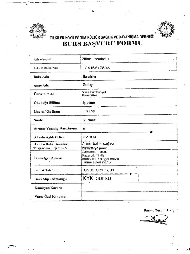 Burs Başvuru Formu | PDF