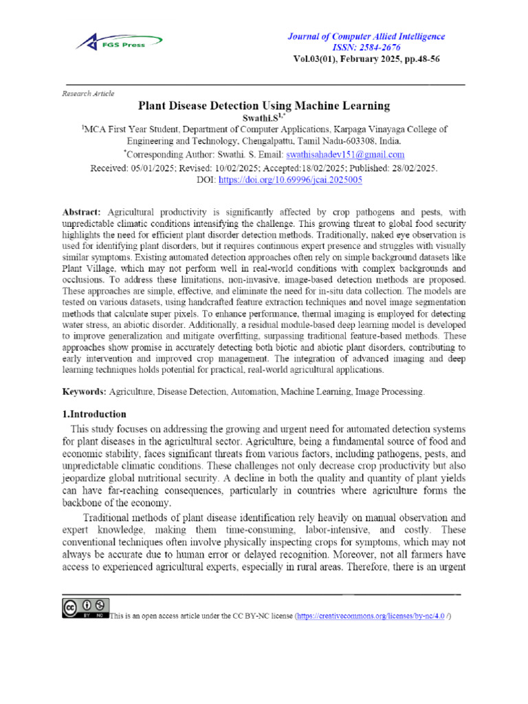 View of Plant Disease Detection Using Machine Learning - Swathi Mca I ...