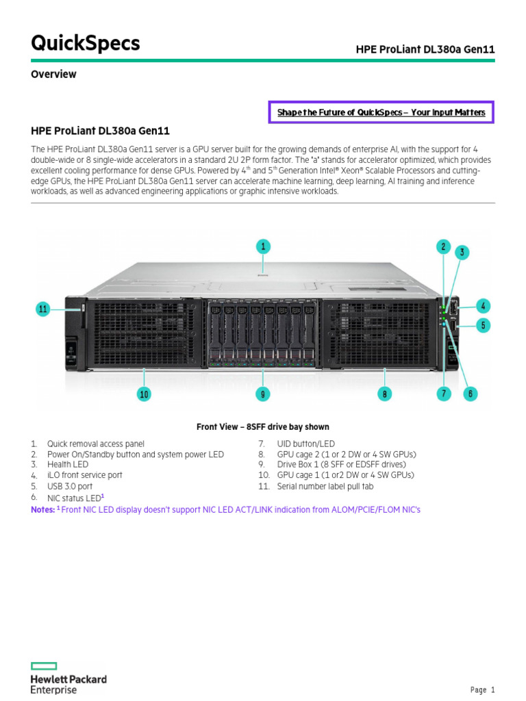 HPE ProLiant DL380a Gen11 QuickSpecs | PDF | Computing | Computer ...