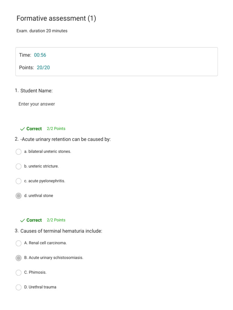 Urinary System Assessment Quiz | PDF