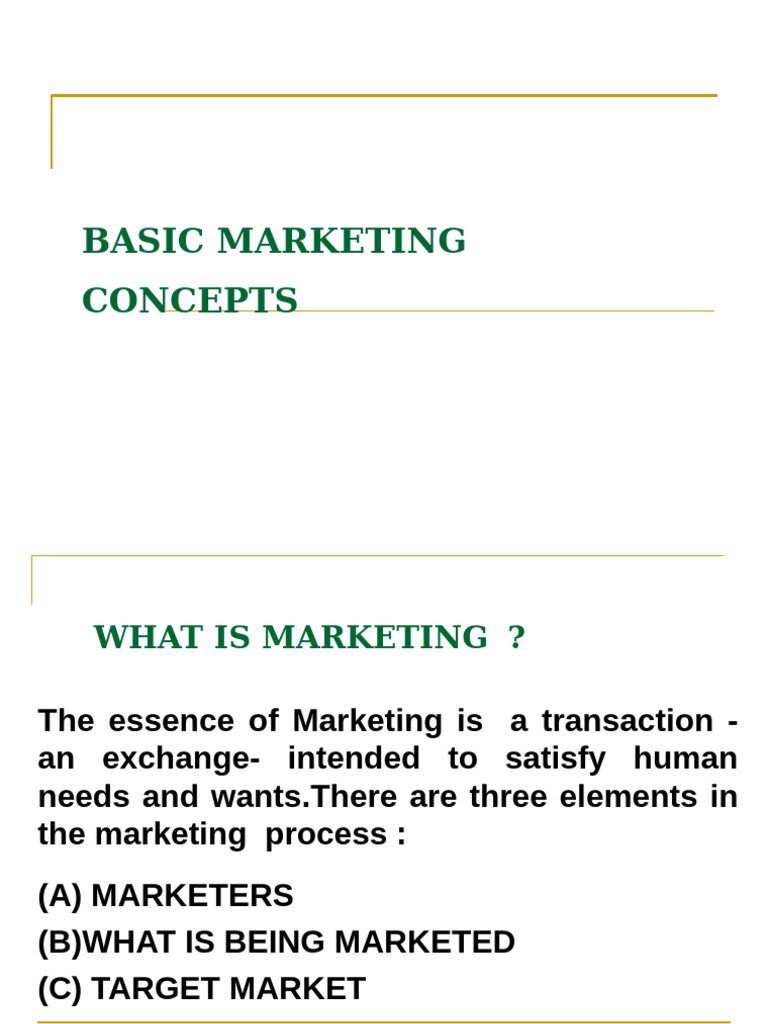 MBA Basic Concepts of Marketing | PDF | Marketing | Market (Economics)