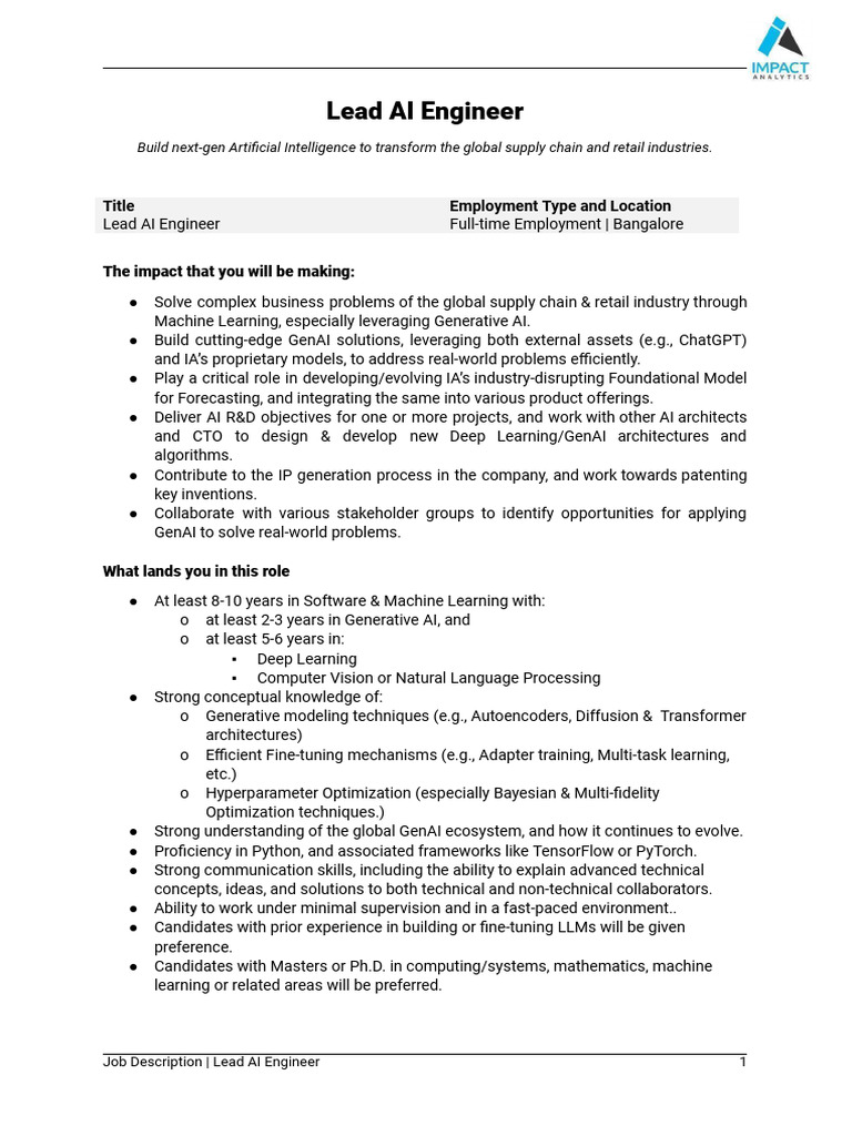 Impact Analytics - JD - Lead AI Engineer | PDF | Artificial ...