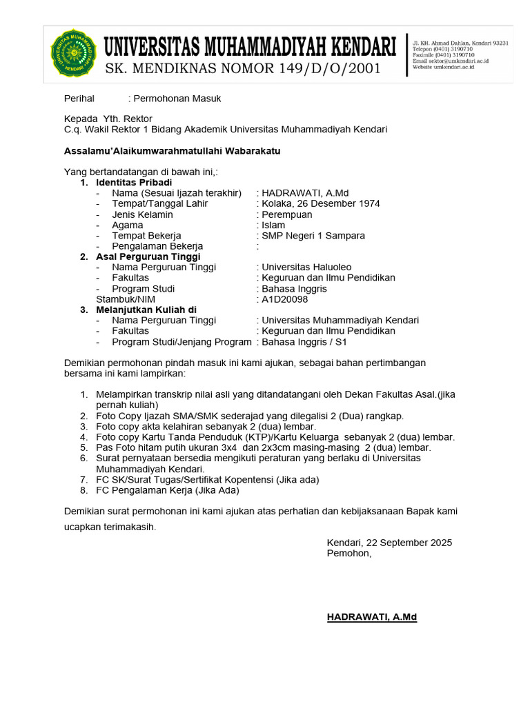 Formulir RPL Hadrawati | PDF