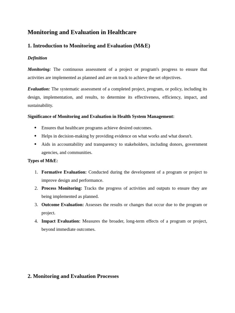 Healthcare Monitoring and Evaluation Guide | PDF | Evaluation ...