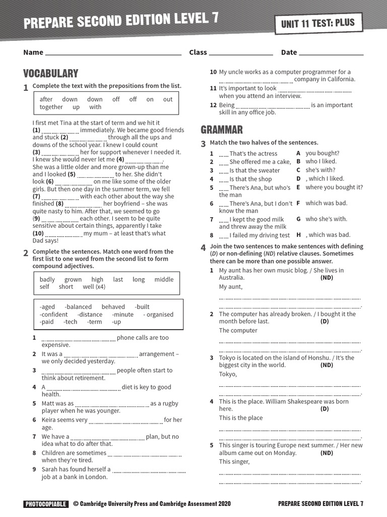 Level 7 Vocabulary and Grammar Exercises | PDF | Linguistics | Syntax
