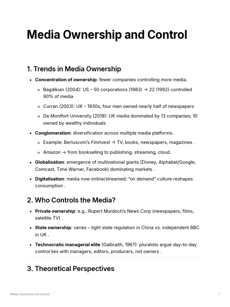 Media Ownership and Control | PDF | Ideologies | Political Science