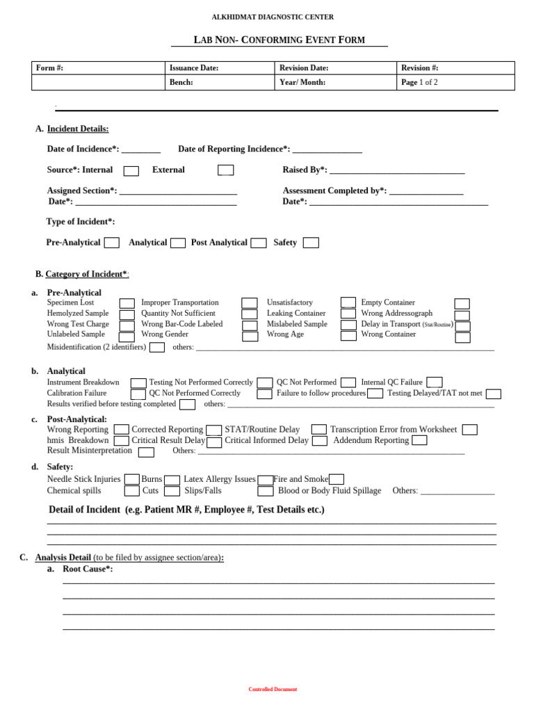 Nonconforming Event Management Form | PDF | Medicine | Medical Specialties