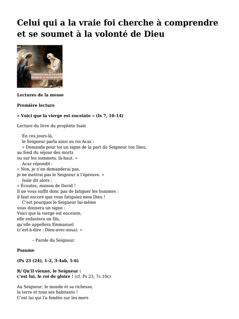 Foi et Soumission à la Volonté Divine | PDF | Marie, mère de Jésus | Dieu