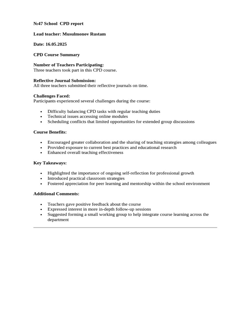 47 School CPD Report | PDF