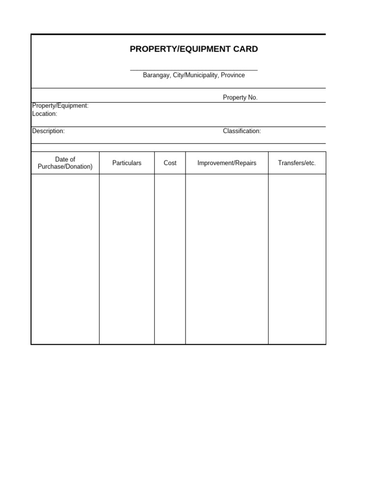Property Equipment Card Template | PDF