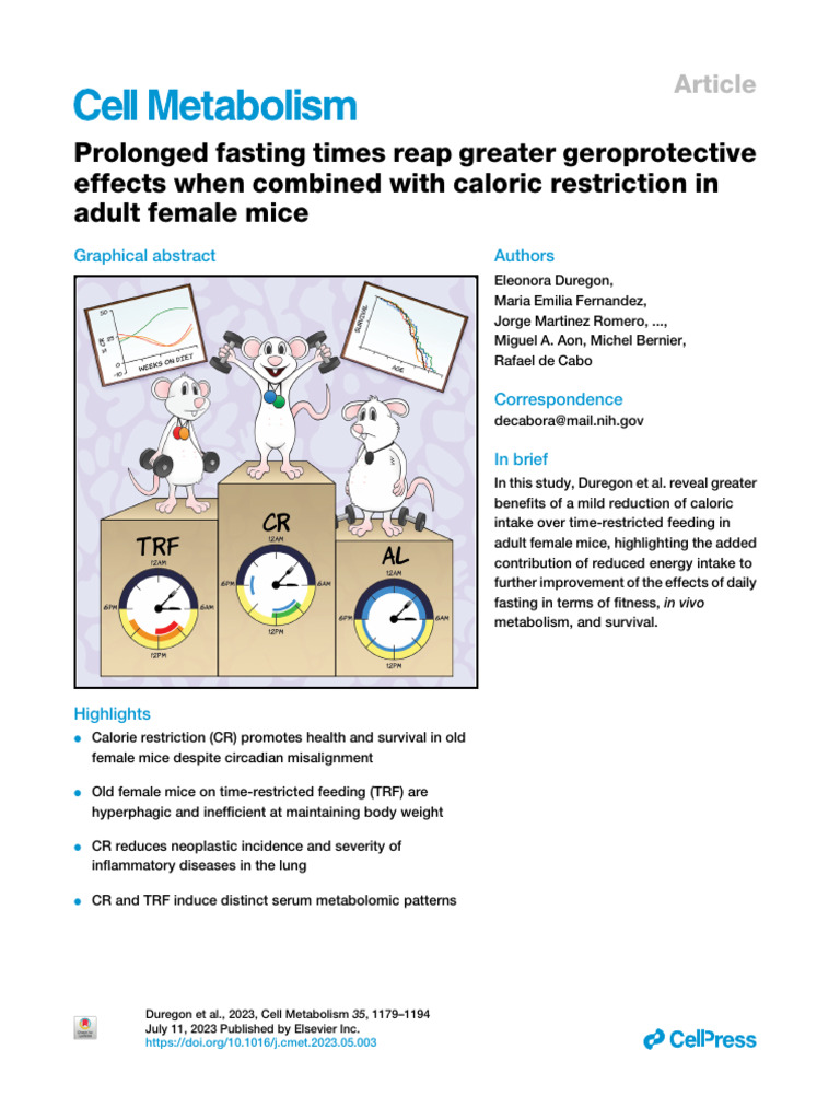 Fasting and Caloric Restriction in Mice | PDF | Intermittent Fasting ...
