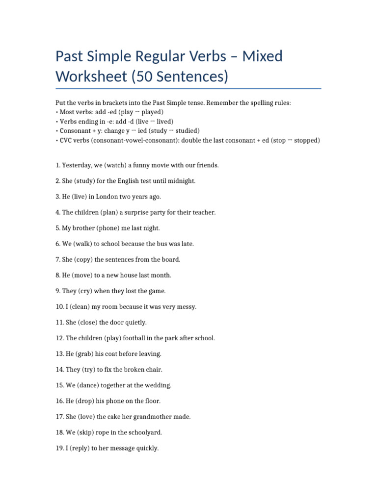 Past Simple Regular Verbs Worksheet | PDF | Linguistics