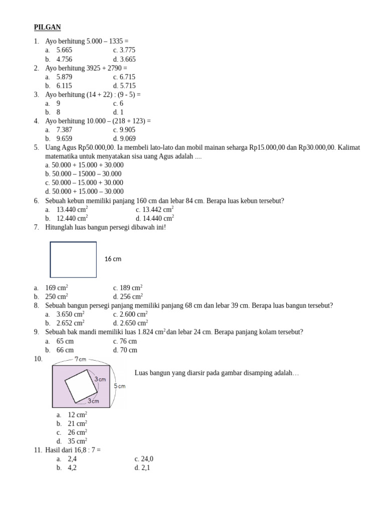 Lat. Soal Sas Genap Matematika Kelas 4 Kumer | PDF
