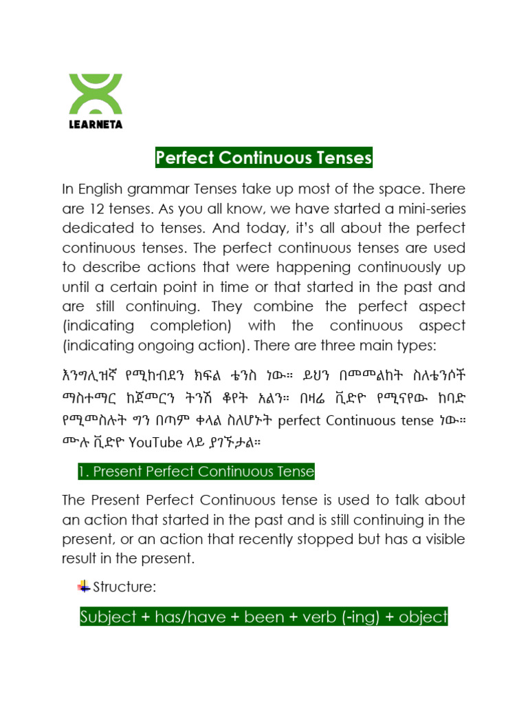 Perfect Continuous Tenses Explained | PDF | Grammatical Tense | Perfect ...
