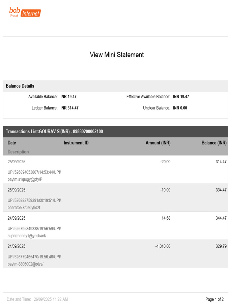 Mini Statement and Balance Overview | PDF