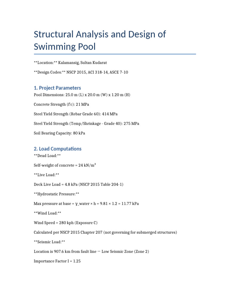 Structural Design of Swimming Pool in Sultan Kudarat | PDF