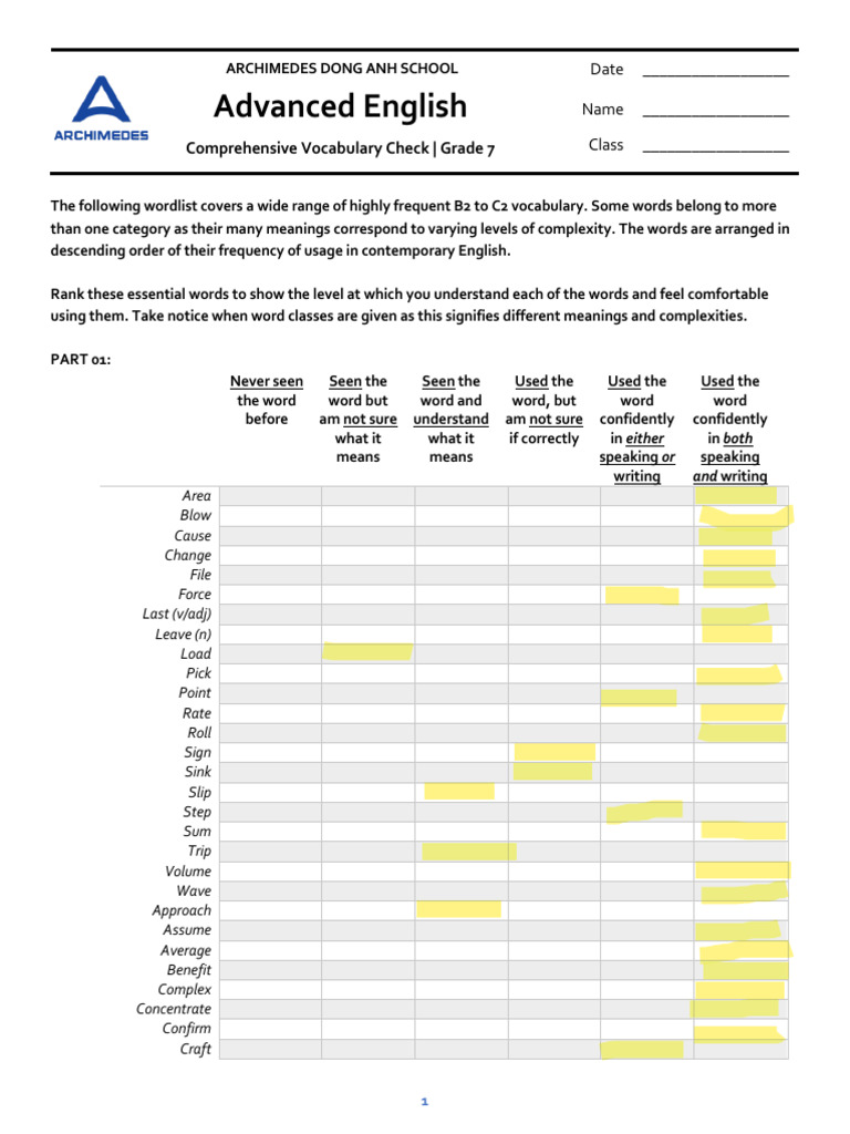 Grade 7 Vocabulary Assessment | PDF