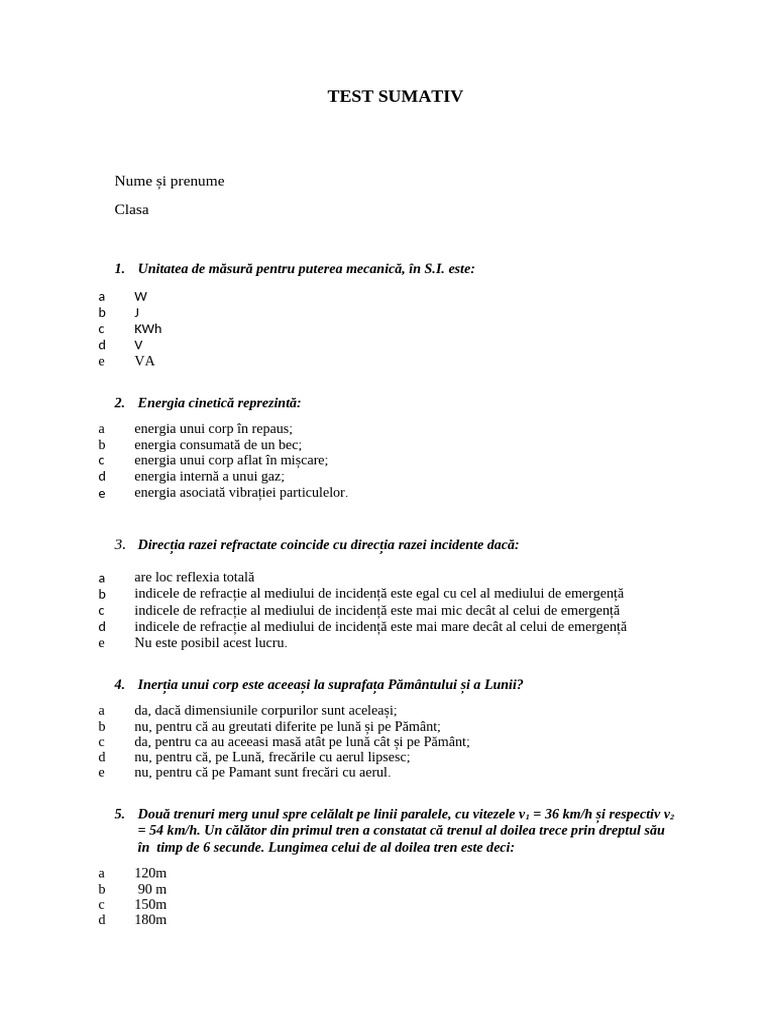 5 Test Initial Clasa A Ixa | PDF