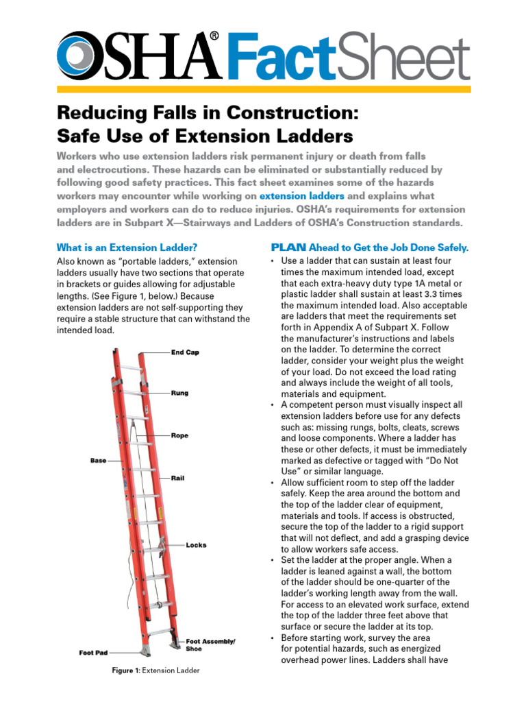 Extension Ladder - Fact Sheet PDF | PDF | Ladder | Occupational Safety ...