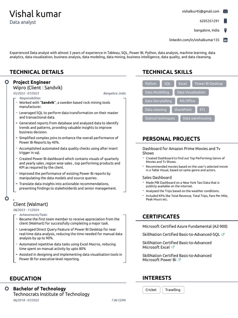 Experienced Data Analyst Resume | PDF | Data Analysis | Business ...