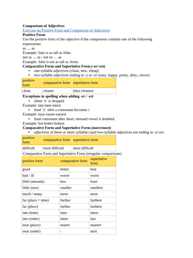 Adjective Comparison Guide: Forms & Rules | PDF