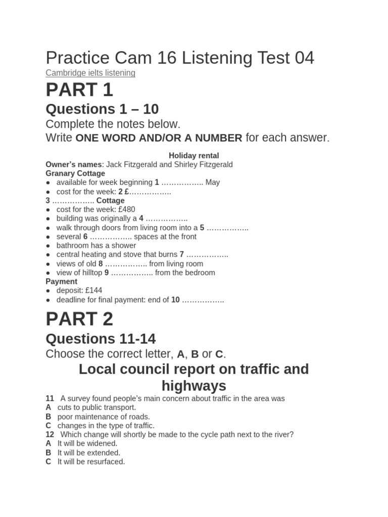 Cambridge IELTS Listening Test 04 | PDF | Transport | Land Transport