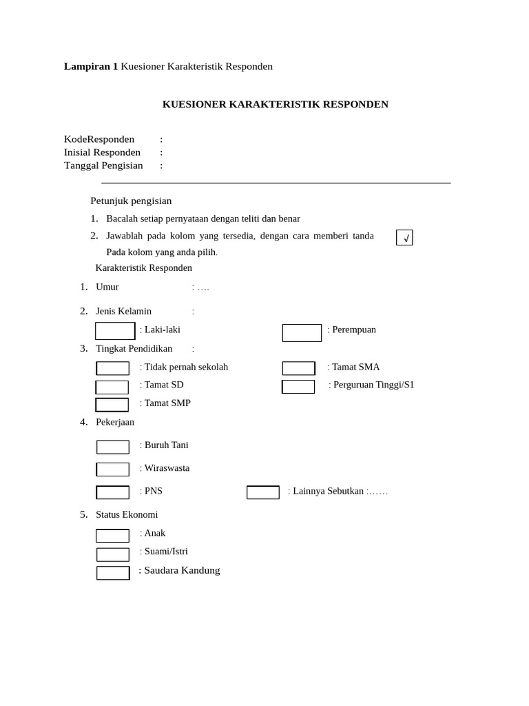 Kuesioner Karakteristik Responden dan Dukungan Keluarga | PDF