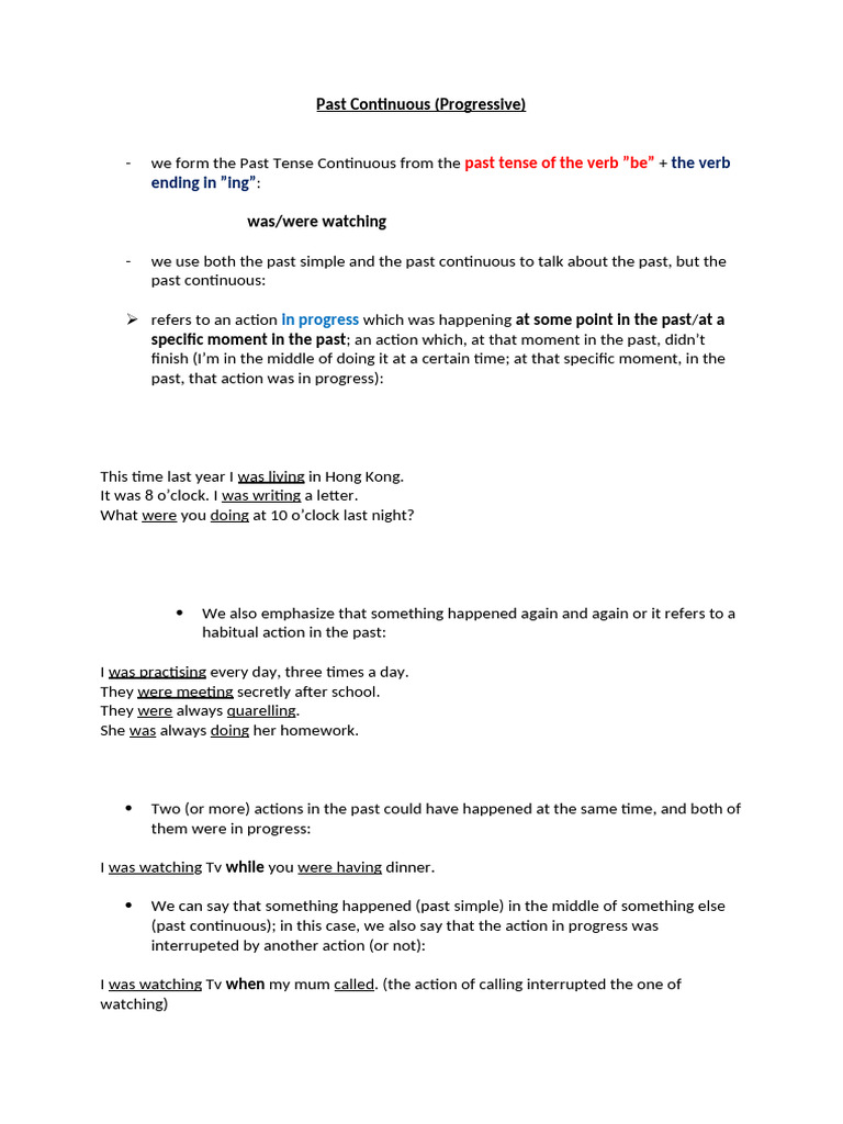Understanding Past Continuous Tense | PDF
