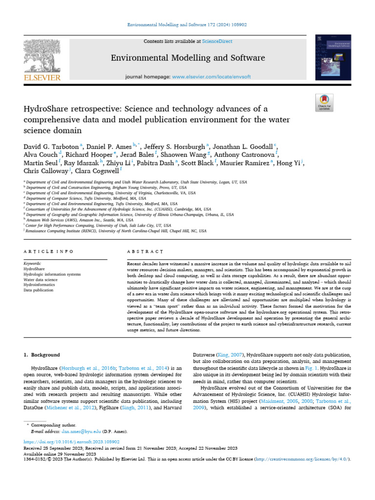 HydroShare Retrospective Science and Technology Advances of A ...