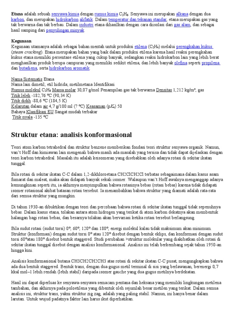 Etana Adalah Sebuah Senyawa Kimia Dengan Rumus Kimia C2h6 Pdf
