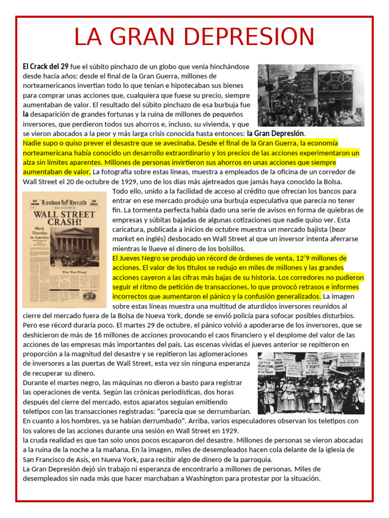 Causas y Consecuencias de la Gran Depresión | PDF | Gran depresion ...