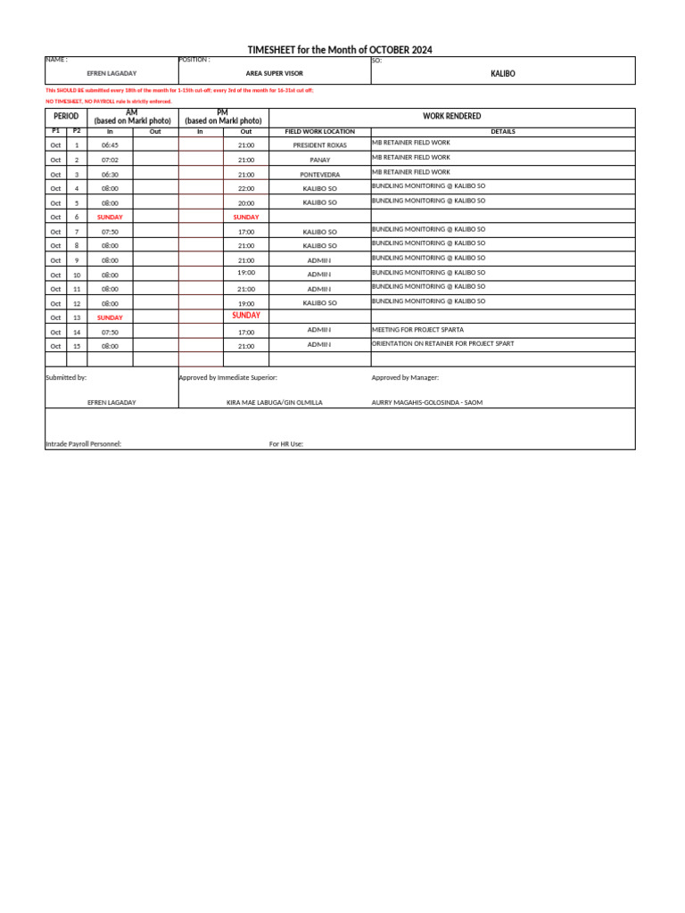 October 2024 Timesheet Submission | PDF | Business | Employee Relations