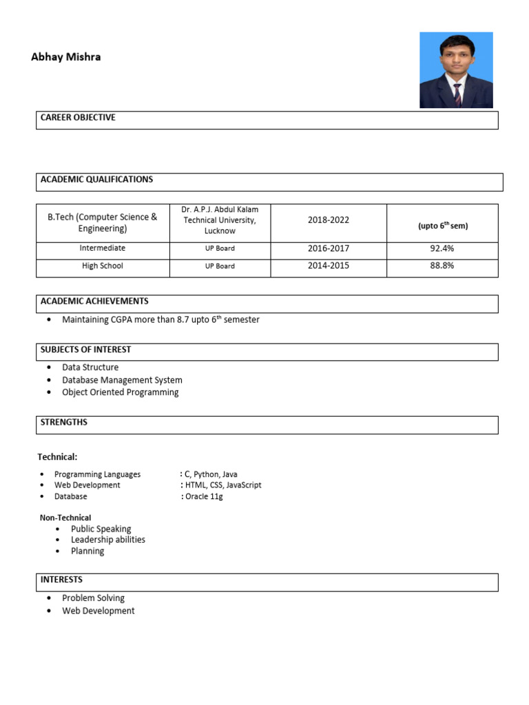 Abhay Mishra - Computer Science Graduate Resume | PDF | Web Development ...